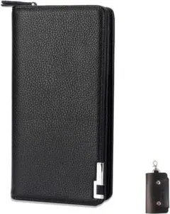 【新品】メンズ 長財布 本革 大容量 二つ折り ブラック 多機能 ファスナー