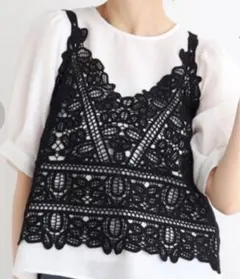 未使用 美品 groveグローブ◆刺繍ビスチェ黒 Mキャミソールのサムネイル