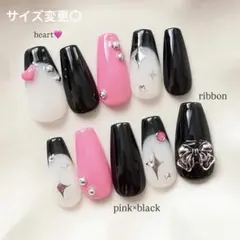 オーダー ネイルチップ ギャルネイル リボン y2k ウィッシュコア 秋 ハート