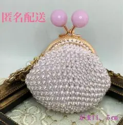 薄紫のビーズがま口ポーチ（小）