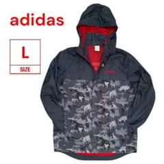 【希少デザイン】アディダス ネオ ナイロンパーカー アニマル柄 濃紺×赤 Ｌ