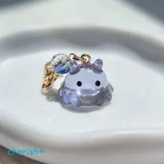 めんだこ レジンチャーム 大 くすみブルー メンダコ じゃらじゃらキーホルダー