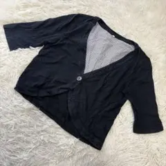 無印良品【L】ボレロジャケット ストライプ切替 七分袖 ネイビー リネン混のサムネイル