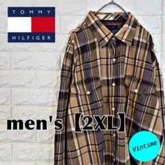 y244【TOMMY HILFIGER】刺繍ロゴ長袖ボタンシャツ【メンズ2XL】