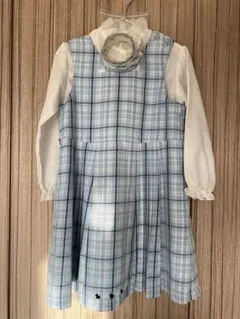 ポンポネット 水色 チェック柄 ワンピース セレモニーセット　120cm