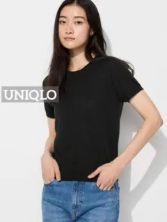 k0619 UNIQLO メリノクルーネックセーター ブラックのサムネイル