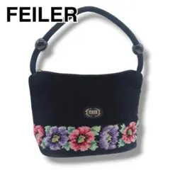 美品 FEILER フェイラーシュニール織 花柄刺繍 ハンドバッグ ショルダー