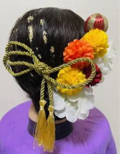 金粉.タッセル髪飾り　成人式.卒業式.結婚式.前撮り　オレンジ黄色