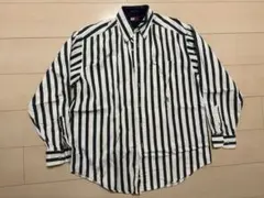 トミーヒルフィガー　ストライプ 長袖シャツ ホワイト/ダークグリーン