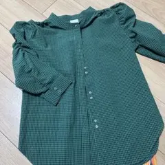 CIAO PANIC グリーン チェック柄 五分袖シャツ