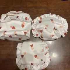 ジェラートピケ　ハート柄フリルポーチ3点セット