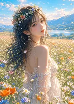 空に咲いた花雲 癒し幻想的 風景画 デジタルアート 水彩画風 ポスター