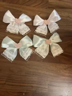 アイドル衣装　リボンヘアクリップ 4個セット ホワイト ミント