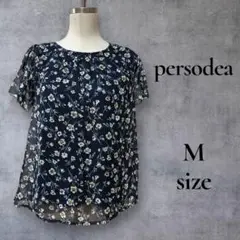 persodea ネイビー花柄 半袖ブラウス Mサイズ