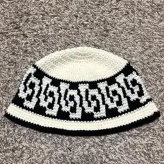 クラッシャーハット　バケットハット やや大きめ　アイボリー×ブラック y2k