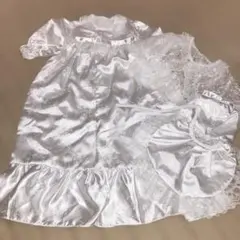 ホワイトサテンドレスとボンネットお宮参りフルセット値下げ