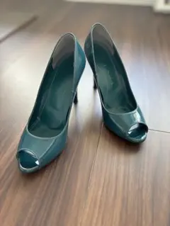 オータムDIANA エナメル　オープントゥ　緑　ティール　箱あり