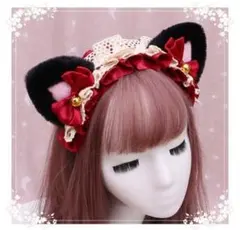 猫耳 ねこ耳 カチューシャ 赤 ヘッドドレス リボン コスプレ ふわふわbc★