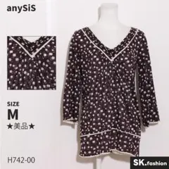 ★美品★ anySiS トップス　ブラウス　七分袖　幾何学柄　Vネック　レース