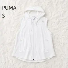 PUMA フード付き　ジップベスト 白ロゴ ノースリーブ S スポーツ
