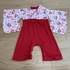 赤と白の花柄着物ロンパース　90