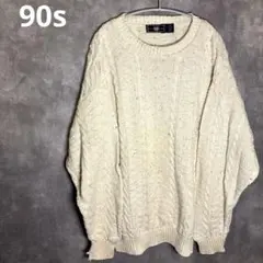 GANT USA製 ケーブルニット コットンセーター L アイボリー系 90s