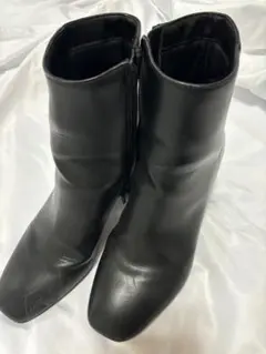 黒 レザー ジッパーブーツ ヒール8cm