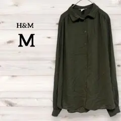 H&M 【L】 カーキ色　長袖　ブラウス　シャツ　軽やか　レディース
