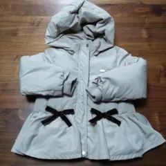 プティマインフード付きペプラムダウンコートリボンベージュ