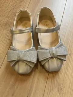 シルバー フォーマルシューズ リボン付き