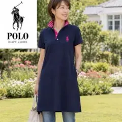 [美品]Ralph Lauren ピンクビックポニーネイビーピンクポロワンピースのサムネイル