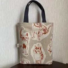 ハンドメイド　ミニバッグ　猫柄　ベージュ