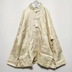 タグ付き未使用　カンフーシャツ　チャイナシャツ　チャイボタン　総柄　光沢あり　L