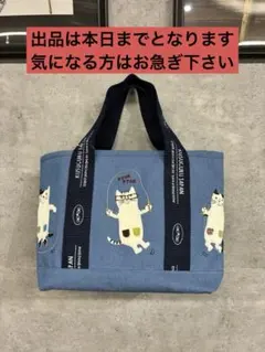 【新品】春夏新作kusugruフタ付き仕切りトートバック　跳ねてるネコまるけ。のサムネイル