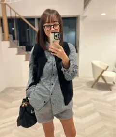 rosymonster mellow frill check shirtブルー