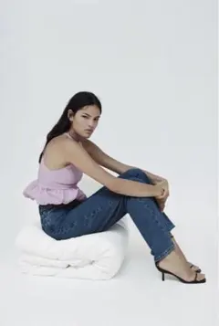 ZARA フリル　ホルターネック　トップス　ピンク