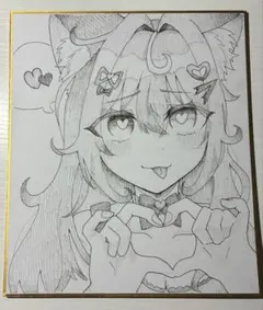 猫耳モノクロイラスト【原画】