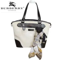 Burberry キャンバス×レザー ミディアム ソフトベルト トートバッグ