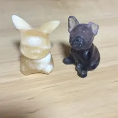 天然石　フローライト　パワーストーン　ピカチュウ　犬　紫　オレンジカルサイト