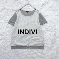 インディヴィ♡ジオメトリック柄半袖Tシャツ グレー×ホワイト XL 大きいサイズ