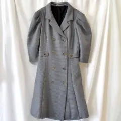 千鳥格子柄 ダブルボタン ミニ ワンピース パワショル 半袖 S