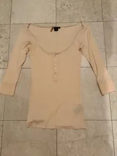 ラルフローレンブラックレーベル　ベージュ 七分袖 ヘンリーネックTシャツ　M