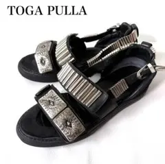 美品 トーガプルラ メタル フリンジ スタッズ ミュール サンダル 黒 37 美品 トーガプルラ メタル フリンジ スタッズ ミュール サンダル