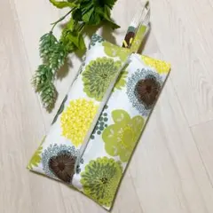 ハンドメイド 吊り下げ ソフトパックティッシュカバー 北欧 花柄 緑 黄色