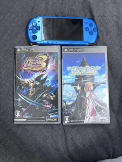 青色PSP本体とゲームソフト2本セット