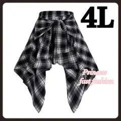 【4L／黒白】 チェック アシンメトリー スカート 大きいサイズ レディース