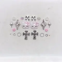 【残り1点】ネイルパーツ　キティ　ピンク　サンリオ　ビジュー　シルバーリボン　花