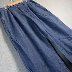 無印良品 ダークブルーワイドデニムXL ストレート裾春夏ゆったり体型カバー