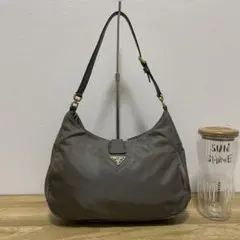 《美品》PRADA（プラダ）ナイロン×レザー セミショルダー グレー系