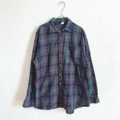 ディバイデッド チェック柄 長袖シャツ レディース M ネルシャツ グリーン